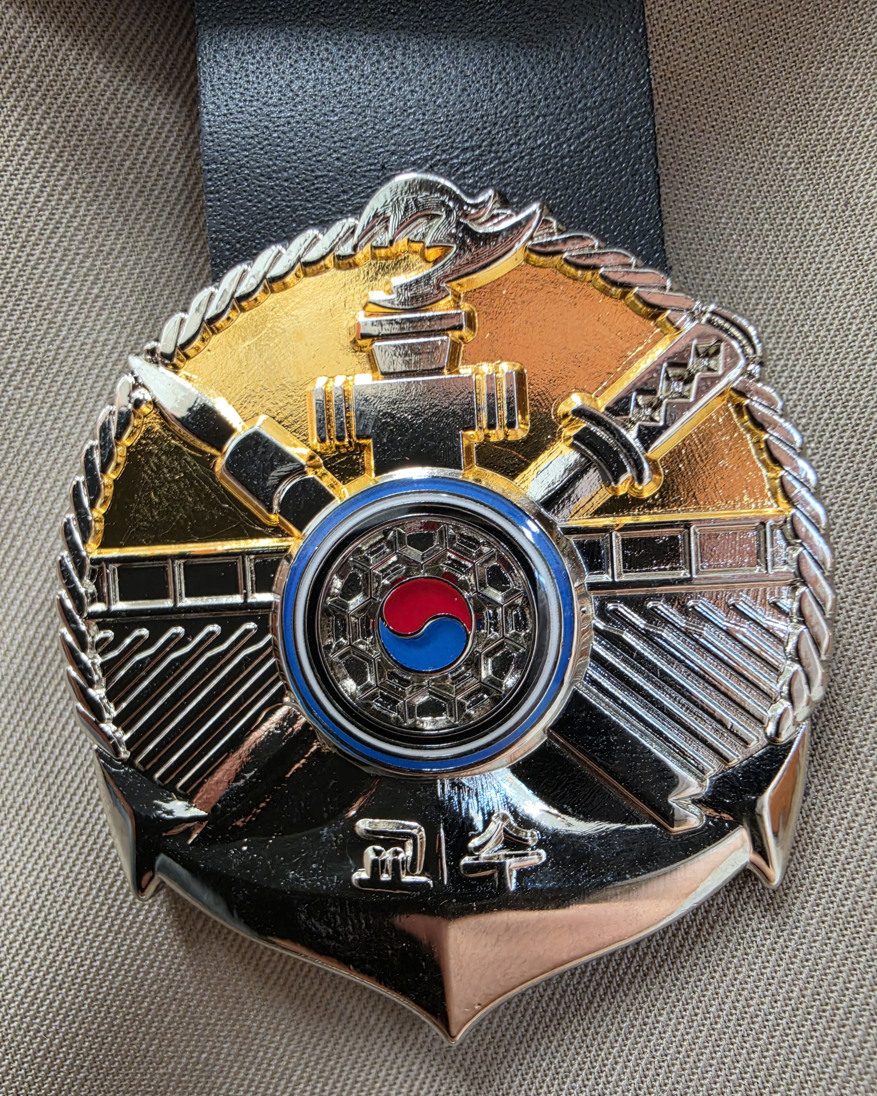 Close-up of the faculty insignia